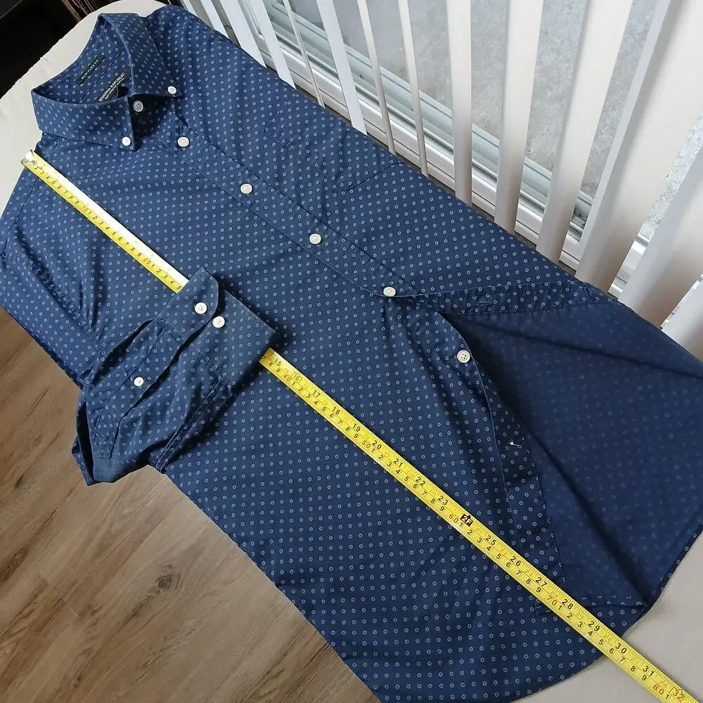 Banana Republic Slim Flex Fit Tech Stretch Cotton Shirt Mens L navy blue floral